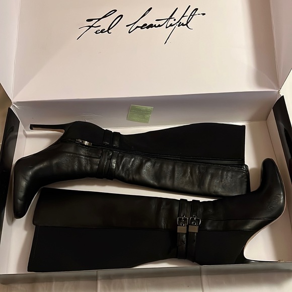 WHBM ADELAIDE Black high heel pointy toe boots - Picture 1 of 8